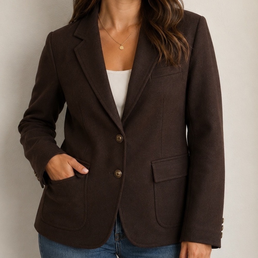Chocolate Brown WOOL Blazer Women's 8/10 Tailored Equestrian Old Money Academia